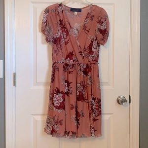 Floral sheer mid dress with pink slip size medium